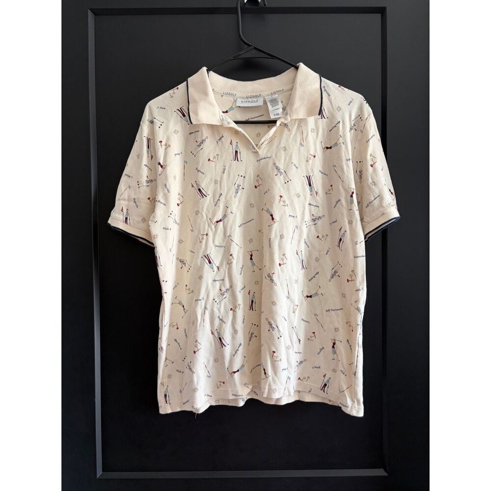Vintage Liz Golf Novelty Print Cotton Collared Shirt Masters Whimsical Size M
